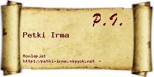Petki Irma névjegykártya